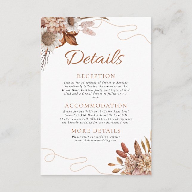 Fall in love | Boho Flowers Wedding Details Enclosure Card (Front)