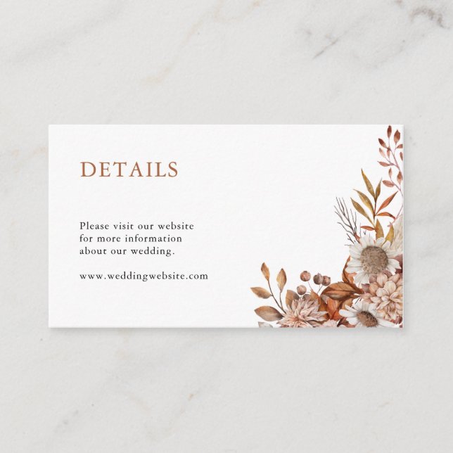 Fall in love | Boho Flowers Wedding Details Enclosure Card (Front)
