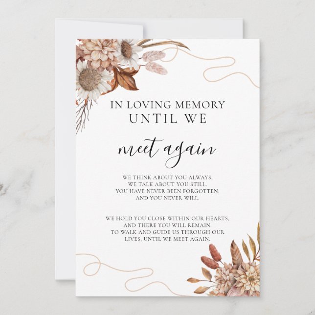 Fall in love | Boho Flowers Wedding Memorial Sign Invitation (Front)