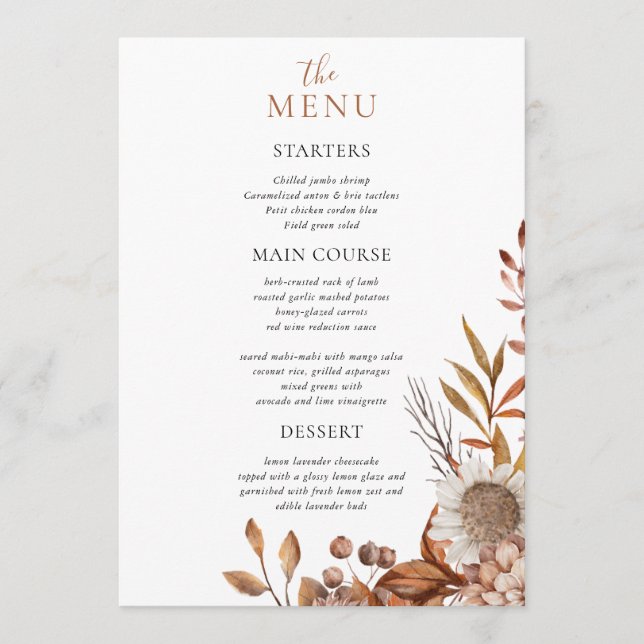 Fall in love | Boho Flowers Wedding Menu (Front)