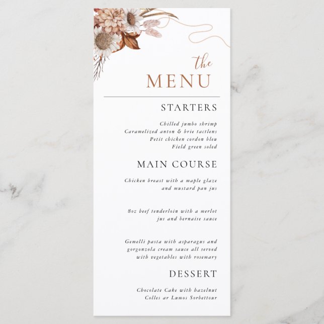 Fall in love | Boho Flowers Wedding Menu (Front)
