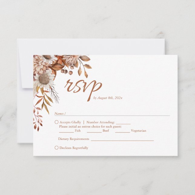 Fall in love | Boho Flowers Wedding RSVP Card (Front)