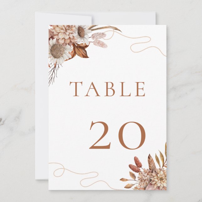 Fall in love | Boho Flowers Wedding Table Number (Front)