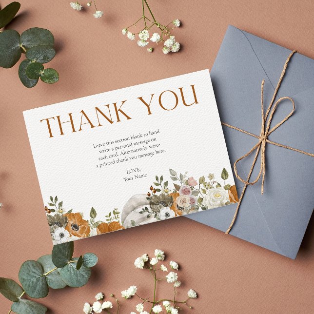 Fall in Love Boho Orange Floral Bridal Shower Thank You Card (Creator Uploaded)
