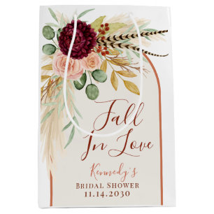 Fall In Love Boho Pampas Floral Bridal Shower Medium Gift Bag