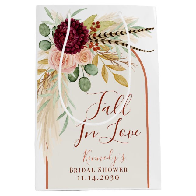 Fall In Love Boho Pampas Floral Bridal Shower Medium Gift Bag (Front)