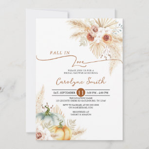 Fall in Love Boho Pampas Grass Bridal Shower Invitation