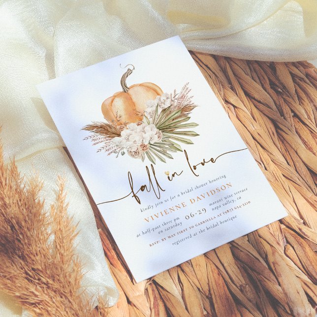 Fall In Love | Boho Pampas & Pumpkin Bridal Shower Invitation (Creator Uploaded)