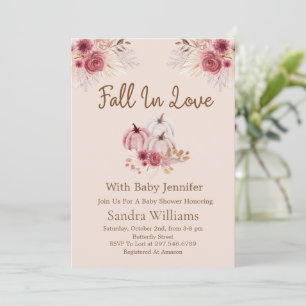 Fall In Love Boho Pink Pumpkin Autumn Baby Shower Invitation