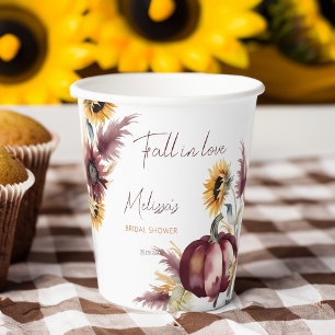 Fall in love boho pumpkin sunflower bridal shower paper cups