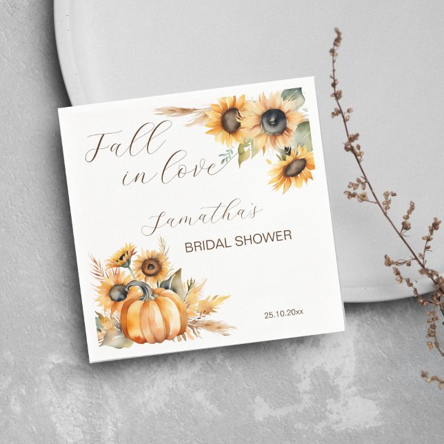 Fall in love boho pumpkin sunflowers tableware napkin (Fall in love boho sunflowers pumpkin pampas grass bridal shower tableware personalized napkins )