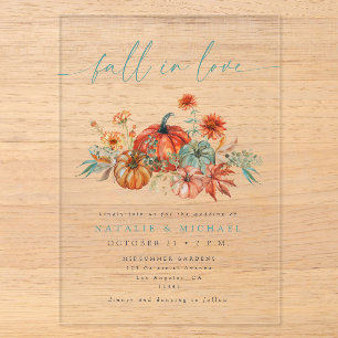 Fall in Love Boho Pumpkin Wedding Acrylic Invitations