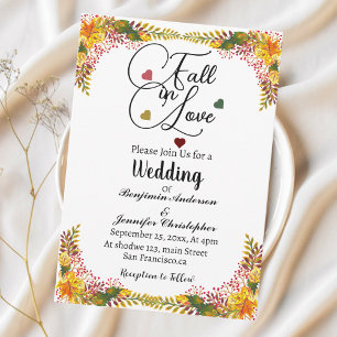 Fall in Love Boho Rustic Autumn Floral Wedding  Invitation