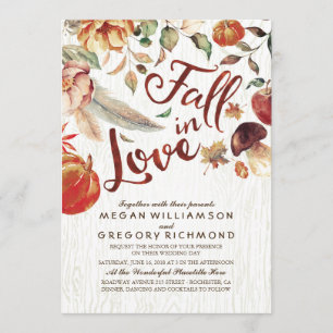 Fall in Love Boho Rustic Floral Pumpink Wedding Invitation