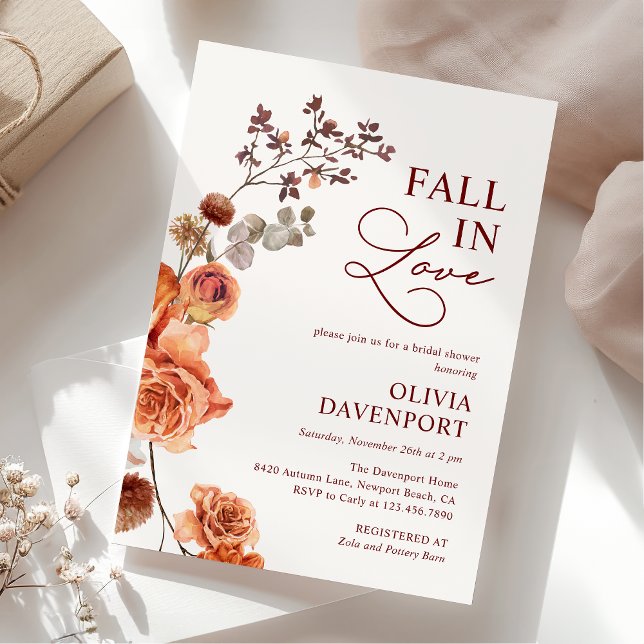 Fall in Love Boho Terracotta Floral Bridal Shower Invitation (Creator Uploaded)