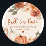 Fall in Love Boho Terracotta Pumpkin Bridal Shower Classic Round Sticker<br><div class="desc">Fall in Love Boho Terracotta Pumpkin Bridal Shower Classic Round Sticker</div>