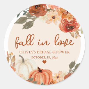 Fall in Love Boho Terracotta Pumpkin Bridal Shower Classic Round Sticker
