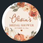 Fall in Love Boho Terracotta Pumpkin Bridal Shower Classic Round Sticker<br><div class="desc">Fall in Love Boho Terracotta Pumpkin Bridal Shower Classic Round Sticker</div>