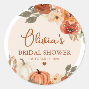 Fall in Love Boho Terracotta Pumpkin Bridal Shower Classic Round Sticker