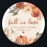 Fall in Love Boho Terracotta Pumpkin Bridal Shower Classic Round Sticker<br><div class="desc">Fall in Love Boho Terracotta Pumpkin Bridal Shower Classic Round Sticker</div>