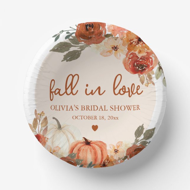 Fall in Love Boho Terracotta Pumpkin Bridal Shower Paper Plate (Front)
