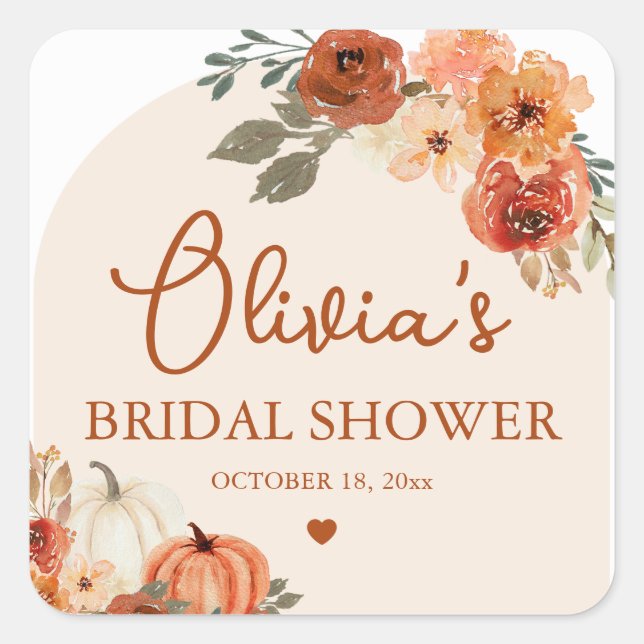 Fall in Love Boho Terracotta Pumpkin Bridal Shower Square Sticker (Front)