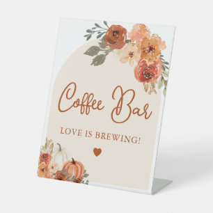 Fall in Love Boho Terracotta Pumpkin Coffee Bar Pedestal Sign