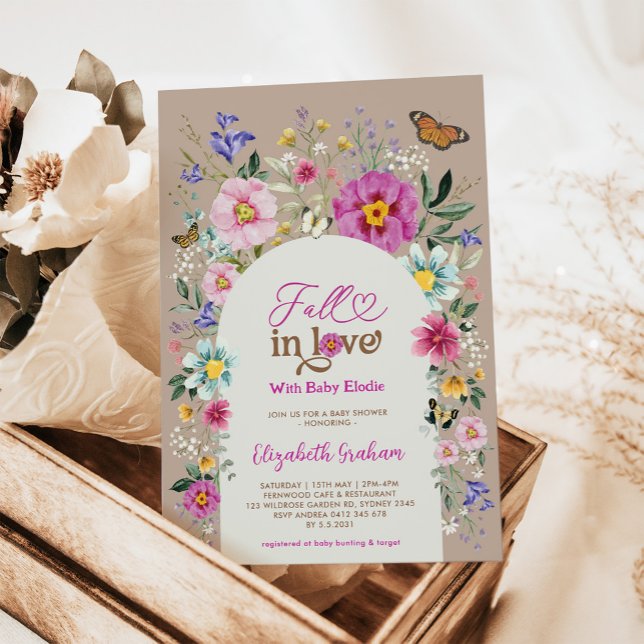 Fall In Love | Boho Wildflower Girl Baby Shower Invitation (Creator Uploaded)