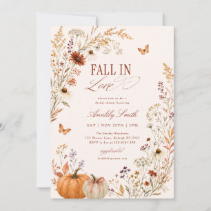 Fall In Love Bow Pumpkin Floral Bridal Shower Invitation