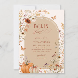 Fall In Love Bow Pumpkin Floral Bridal Shower Invitation