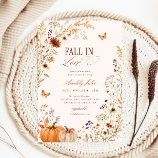Fall In Love Bow Pumpkin Floral Bridal Shower Invitation