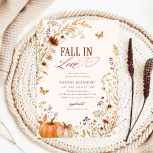 Fall In Love Bow Pumpkin Floral Bridal Shower Invitation