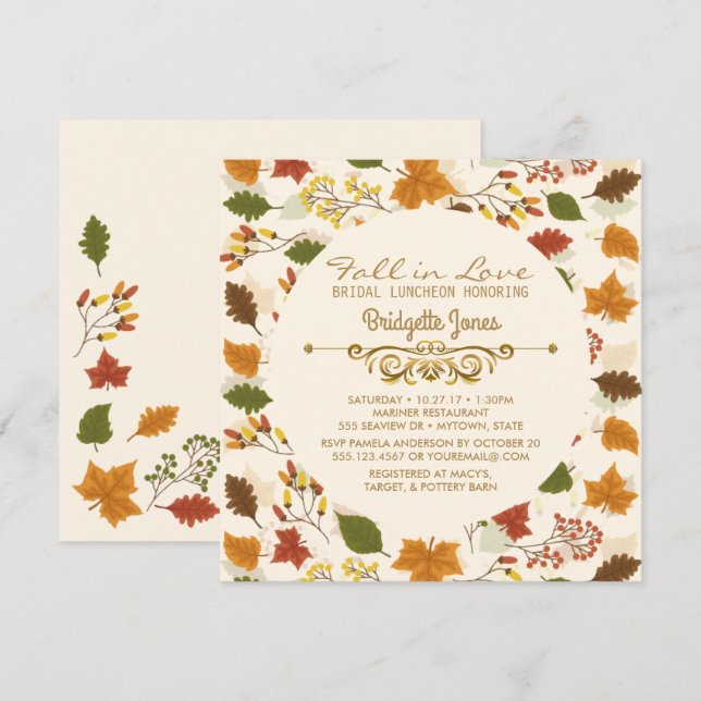 Fall in Love Bridal Luncheon Autumn Wedding Shower Invitation (Front/Back)