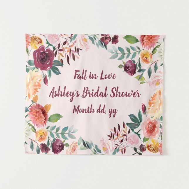 Fall in Love Bridal Shower Backdrop Engagement Tapestry (Front (Horizontal))