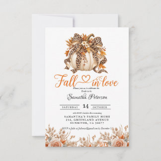 Fall in Love Bridal Shower boho Flowers Pumpkin Invitation