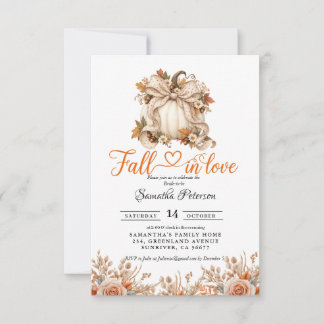 Fall in Love Bridal Shower boho Flowers Pumpkin Invitation