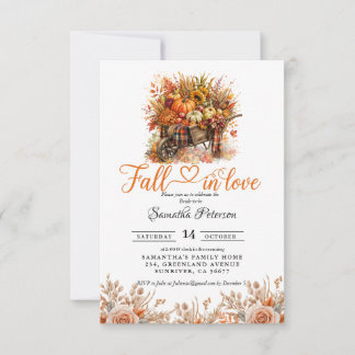 Fall in Love Bridal Shower boho Flowers Pumpkin Invitation