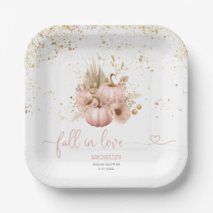 Fall in Love Bridal Shower Boho Flowers Pumpkin Paper Plate