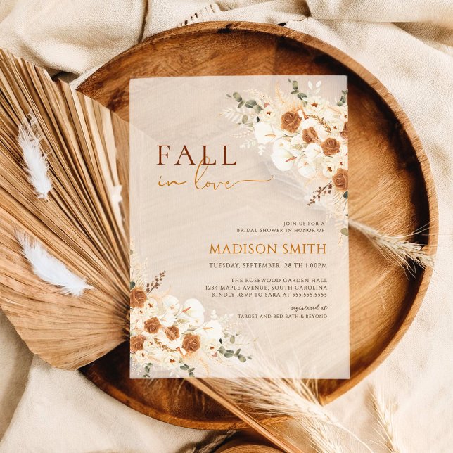 Fall In Love Bridal Shower Boho Terracotta Floral Acrylic Invitations (Creator Uploaded)