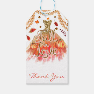 Fall in Love Bridal Shower Dress & Autumn Leaves Gift Tags
