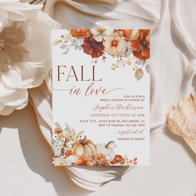 Fall In Love Bridal Shower Fall Flowers Pumpkin Invitation (Creator Uploaded)