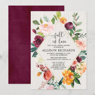 Fall in love bridal shower geometric rustic floral invitation