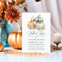 Fall in Love Bridal Shower Gold Blue Pumpkins