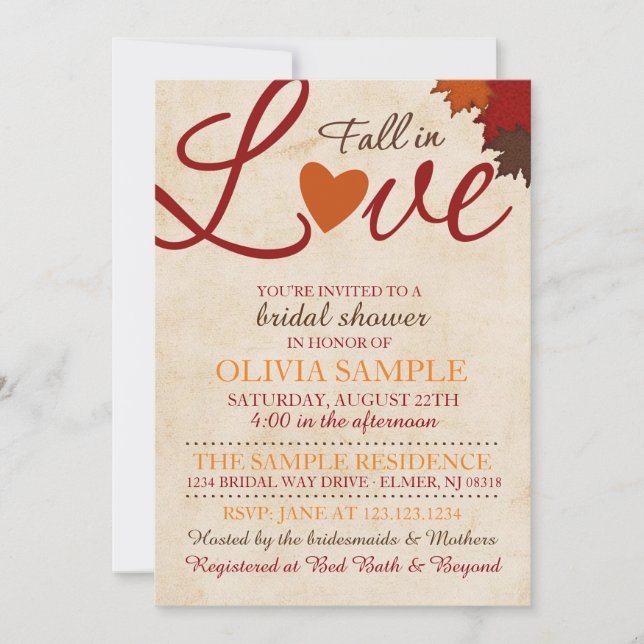 Fall in Love Bridal Shower Invitation (Front)