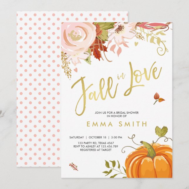Fall in Love  Bridal shower invitation Baby Autumn (Front/Back)