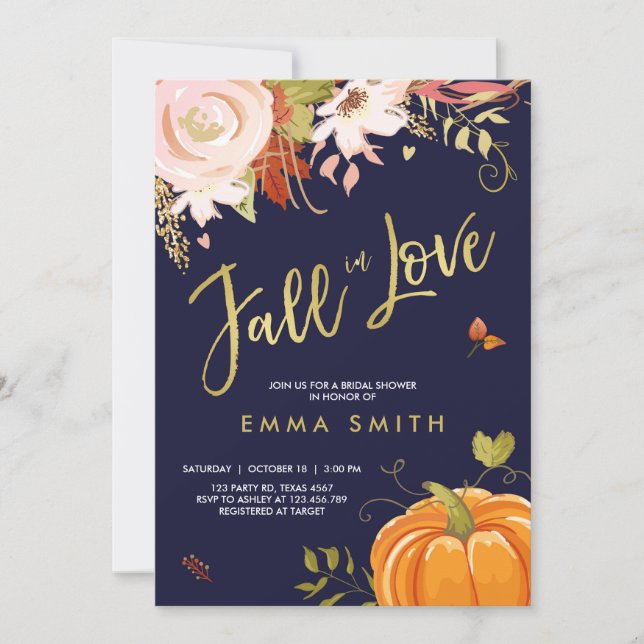 Fall in Love  Bridal shower invitation Baby Autumn (Front)