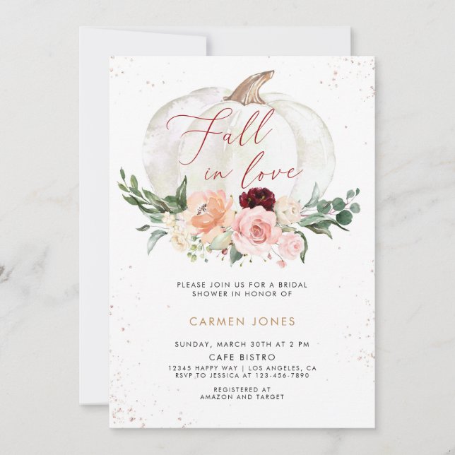 Fall in love Bridal Shower Invitation, Floral Invitation (Front)