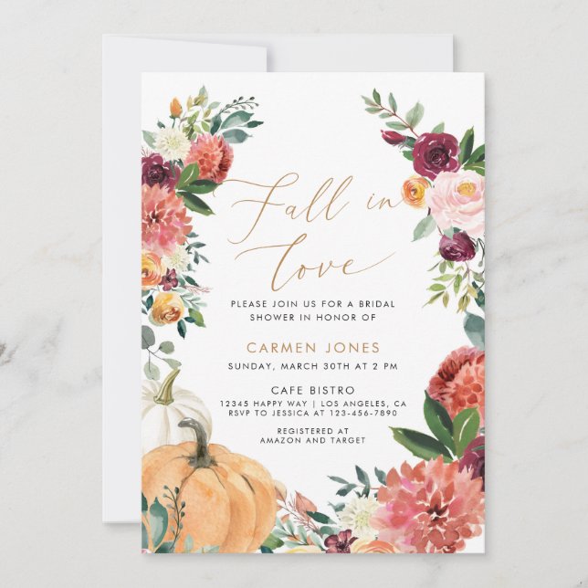 Fall in love Bridal Shower Invitation, Floral Invitation (Front)