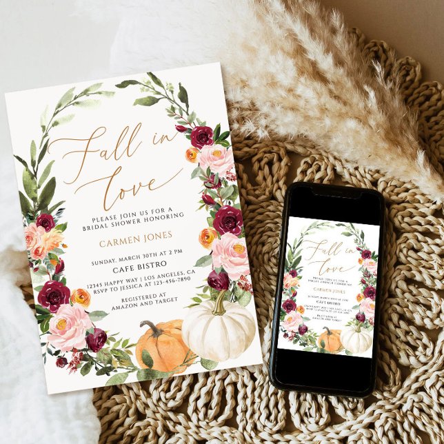 Fall in love Bridal Shower Invitation, Floral Invitation (Creator Uploaded)