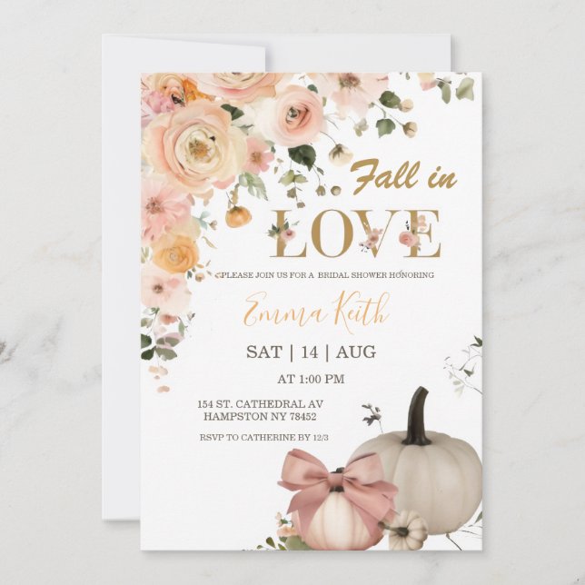 Fall in Love Bridal Shower Invitation | Pumpkin Fl (Front)